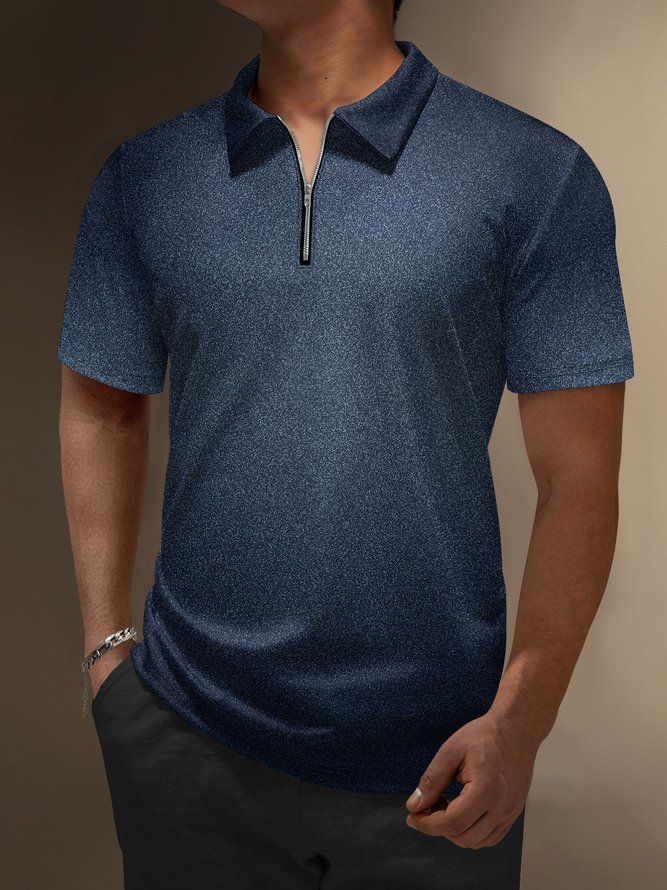Ombre Zip Short Sleeves Casual Polo Shirt