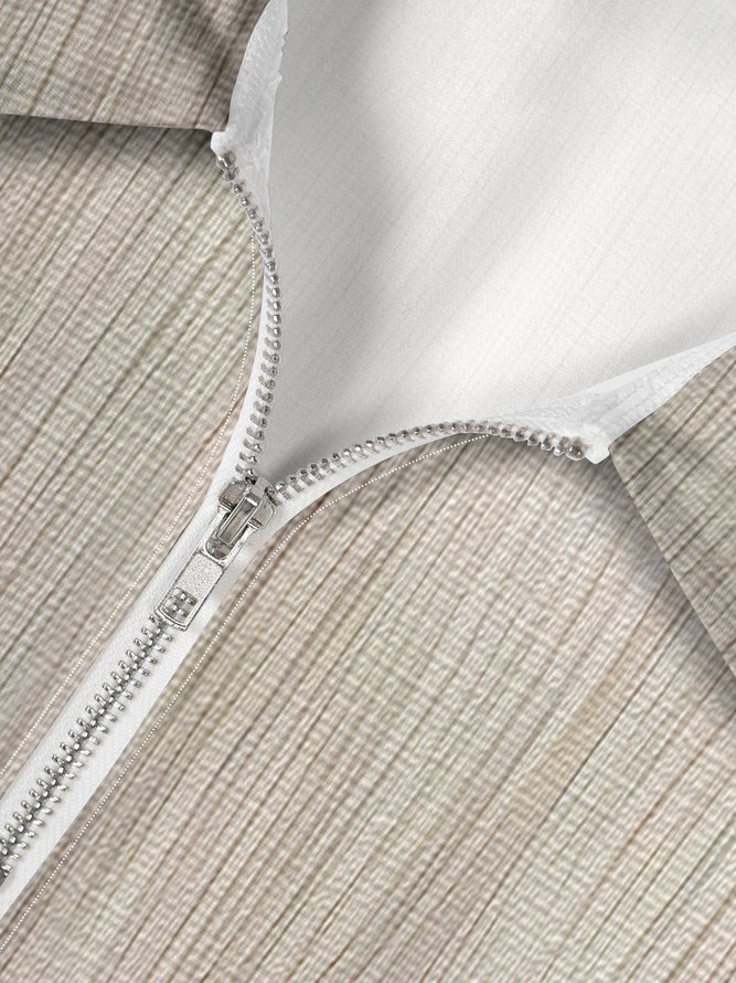 Abstract Stripes Zipper Short Sleeves Casual Polo Shirt