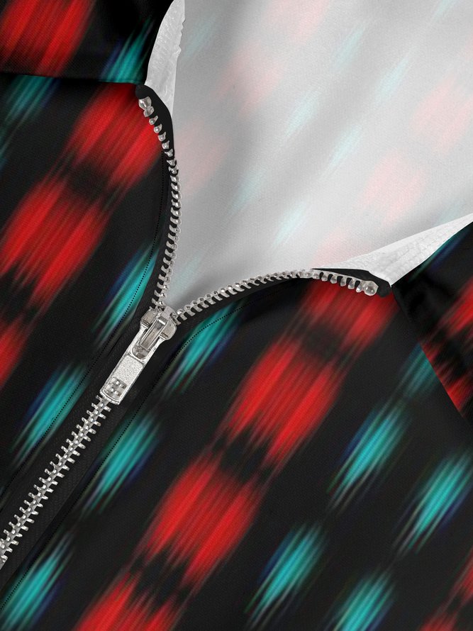 Abstract Geometric Zipper Short Sleeve Casual Polo Shirt