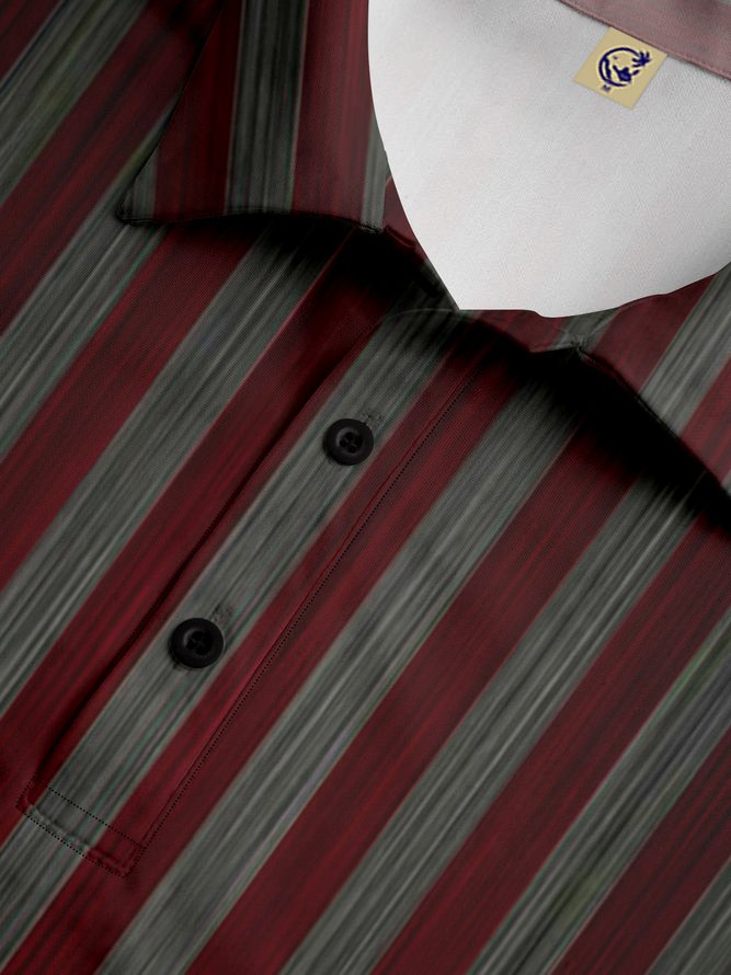 Wood Grain Geometric Buttons Long Sleeves Casual Polo Shirt