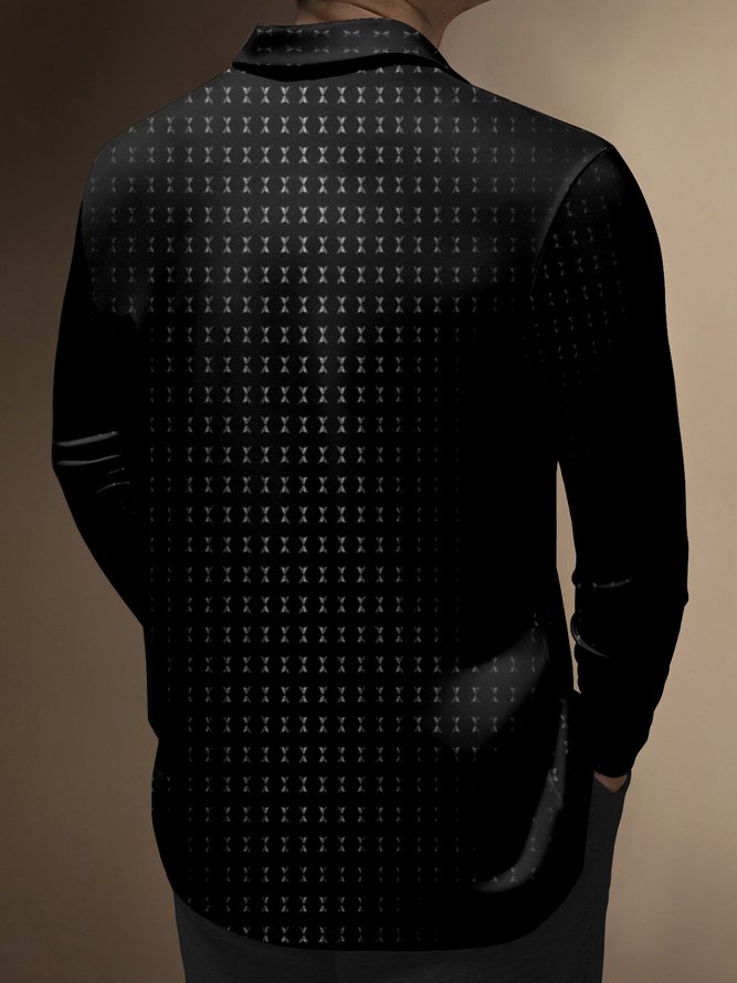 Geometric Button Long Sleeves Casual Polo Shirt