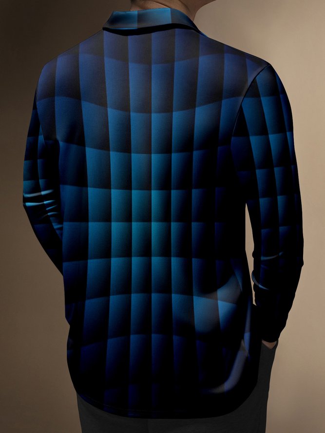 3D Geometric Button Long Sleeve Casual Polo Shirt