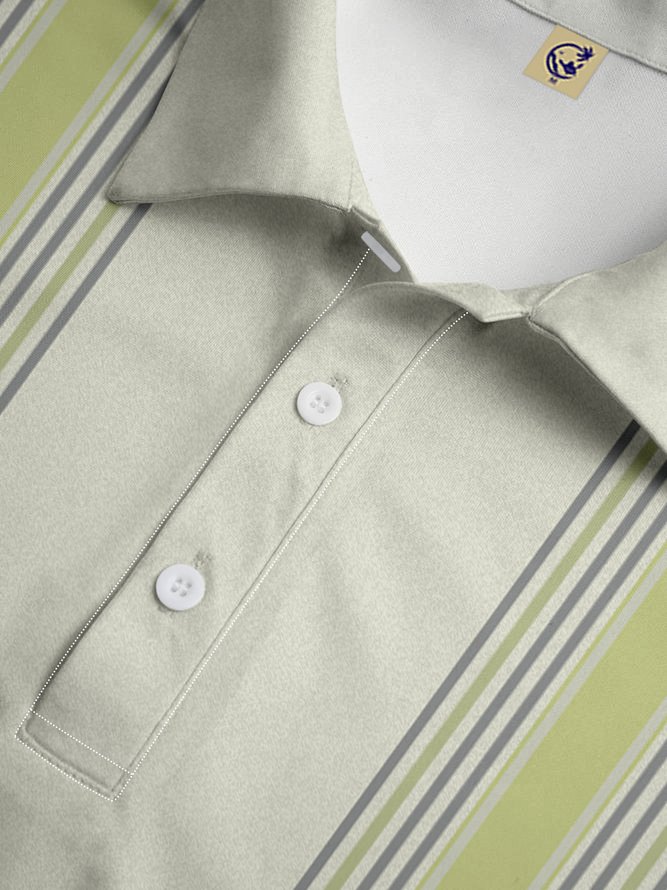 Striped Button Long Sleeve Bowling Polo Shirt