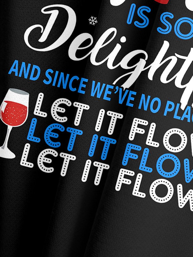 Christmas Wine Slogan Long Sleeve Vacation Polo Shirt