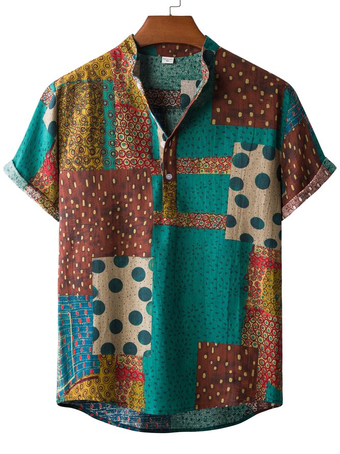 Men's Tribal Colorblock Linen Printed Shirts | hawalili
