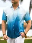 Mens Ombre Gradient Print Front Buttons Soft Breathable Chest Pocket Casual Hawaiian Shirt