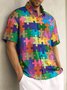 Gradient Color Puzzle Chest Pocket Short Sleeve Casual Shirt