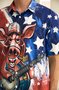 Flag Pig Guitar Chest Pocket Short Sleeve Casual Shirt