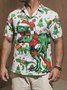 Men's Christmas Dinosaur Print Short Sleeve Hawaiian Shirt with Chest Pocket