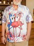 Big Size Indepndence Day Flag Flamingo Chest Pocket Shirt