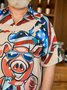 Big Size BBQ Pig Cooker Chest Pocket Short Sleeve Casual Shirt