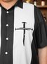 Big Size Crucifix Chest Pocket Short Sleeve Bowling Shirt