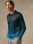 Gradient Geometric Button Long Sleeves Casual Polo Shirt