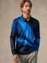 Gradient Color Abstract Button Long Sleeve Casual Polo Shirt