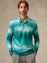 Gradient Abstract Stripes Button Long Sleeves Casual Polo Shirt