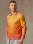 Gradient Color Zip Long Sleeves Casual Polo Shirt