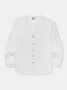 Cotton Plain Long Sleeves Notch Neck Casual Shirt