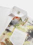 Cotton Plain Coconut Tree Chest Pocket Long Sleeves Casual Shirt