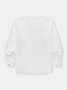 Cotton Plain Long Sleeves Notch Neck Casual Shirt