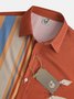 Casual Art Collection Retro Medieval Geometric Stripes Color Block Pattern Lapel Short Sleeve Shirt Print Top