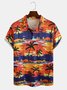 Resort Style Hawaiian Coconut Tree Element Lapel Short Sleeve Polo Print Top