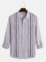 Cotton Linen Style Geometric Abstract Striped Long Sleeve Shirt