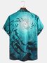 Mens Ocean Shark Print Casual Short Sleeve Shirt Aloha Shirt