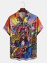 Hippie Print Chest Pocket Short Sleeve Shirt Resort Style Music Series Guitar Print Lapel Top