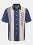 Mens Casual Vintage Bowling Stripes Short Sleeve Shirt Button Down Shirt With Pocket 