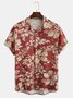 Mens Holiday Hawaiian Plant Flower Leaf Short Sleeve Shirt Lapel Print Top