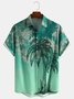 Resort Style Hawaiian Series Gradient Color Coconut Tree Element Pattern Lapel Short-Sleeved Chest Pocket Shirt Printed Top