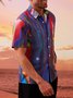 Mens Casual Gradient Print Front Button Short Sleeve Shirt Chest Pocket Casual Top