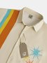 Casual Art Collection Mid-Century Retro Geometric Stripe Color Block Pattern Lapel Short Sleeve Shirt Print Top