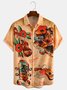 Resort Style Hawaiian Series Gradient Color Hula Girl Coconut Tree Element Pattern Lapel Short Sleeve Chest Pocket Shirt Printed Top