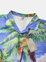 Mens Art Painting Coconut Tree Print Casual Breathable Short Sleeve Aloha Shirt