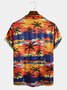 Resort Style Hawaiian Coconut Tree Element Lapel Short Sleeve Polo Print Top