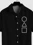 Mens Squid Game Print Turndown Collar Chest Pocket Short Sleeve Casual Shirts