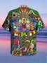 Mens Hawaiian Hippie Retro Music Elements Short Sleeve Shirt Casual Top
