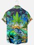 Mens Hippie Cannabis Leaf Print Casual Breathable Chest Pocket Short Sleeve Hawaiian Shirts