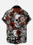 Mens Valentines Day Skull Print Retro Breathable Hawaiian Short Sleeve Shirt