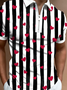 Valentine's Day Love Striped Cotton Blend Short Sleeve Polo Shirt