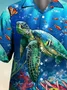 Mens Turtle Print Casual Breathable Casual Hawaiian Short Sleeve Shirt