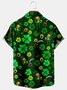 Holiday Leisure St. Patrick's Day Element Characters And Gold Coin Pattern Hawaiian Style Printed Shirt Top