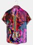 Mens Rock Roll Punk Guitar Print Casual Breathable Chest Pocket Short Sleeve Hawaiian Shirts