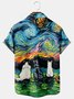 Mens Oil Painting Style Printed Casual Breathable Hawaiian Short Sleeve Shirt