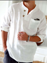 Cotton Linen Style Loose Casual Solid Color Men's Round Neck Button Roll Sleeve Men's Shirt