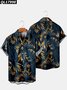 Mens Hawaiian Leaves Print Short Sleeve Shirt Lapel Loose Chest Pockets Aloha Shirt