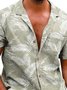Mens Hawaiian Aloha Plain Cotton Linen Palm Leaf Loose Short Sleeve Shirt