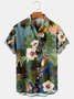Men's Botanical Flower and Bird Printed Casual Short Sleeve Hawaiian Shirt with Chest Pocket