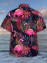 Men's Botanical Flamingo Print Casual Short Sleeve Hawaiian Shirt